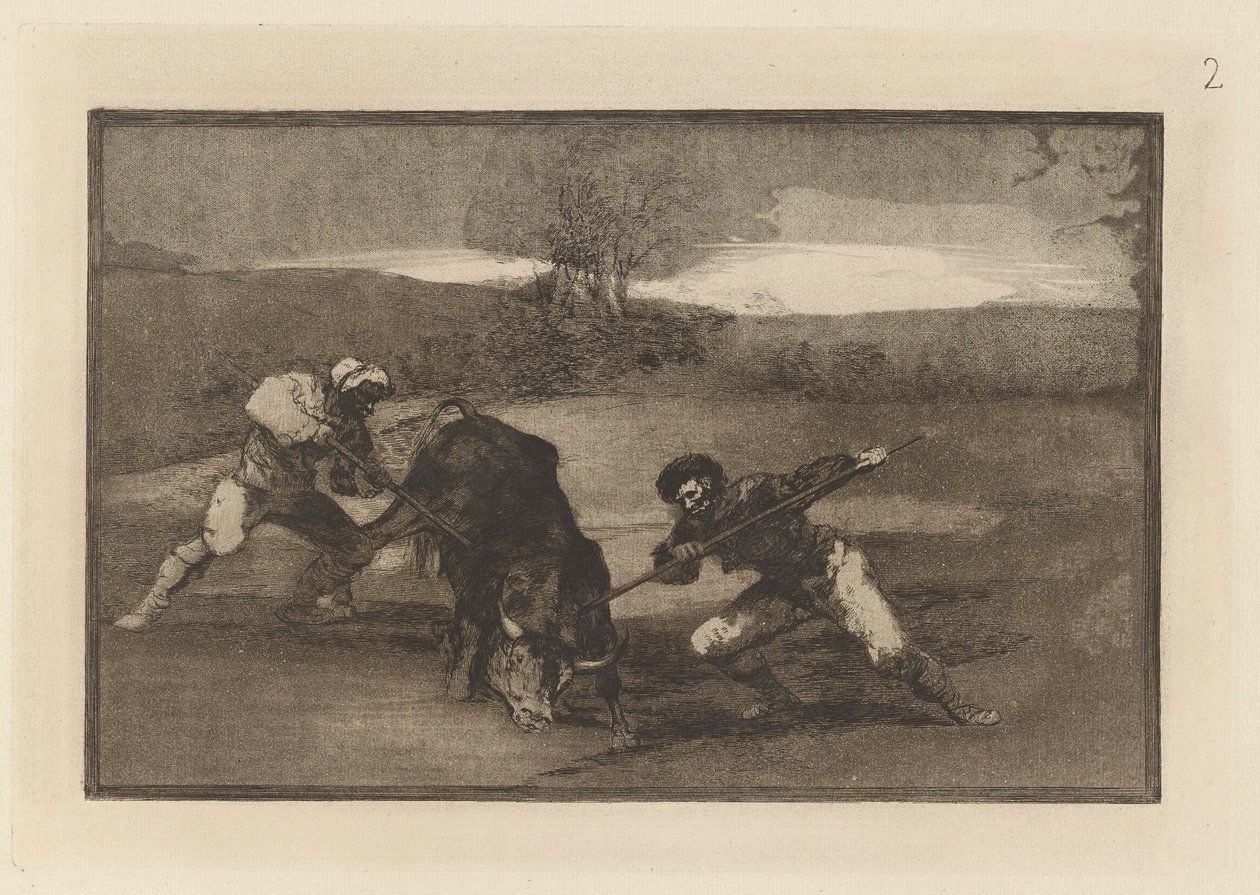Eine andere Art zu jagen zu Fuß, Platte 2 aus La tauromaquia von Francisco de Goya