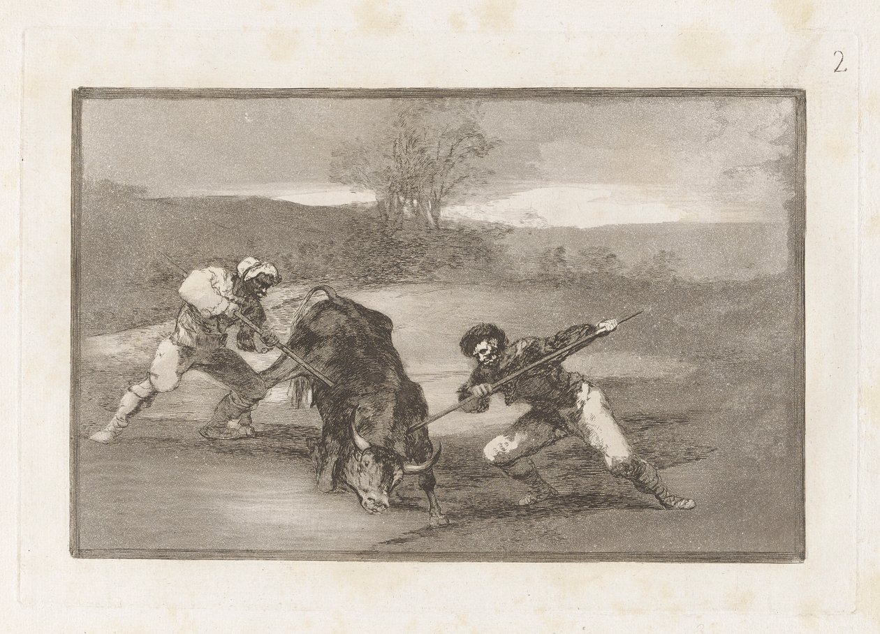 Eine andere Art zu jagen zu Fuß, Platte 2 aus La tauromaquia von Francisco de Goya
