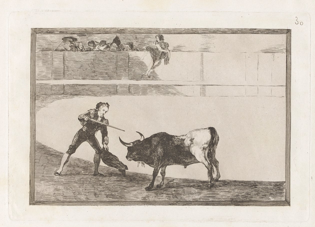Pedro Romero tötet den angehaltenen Stier, Platte 30 aus La tauromaquia von Francisco de Goya