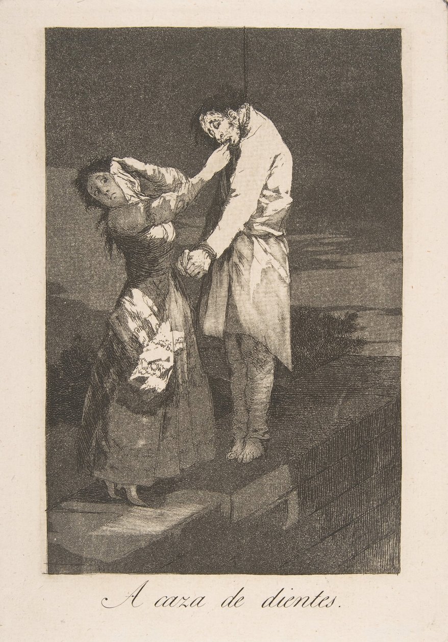 Blatt 12 aus Los Caprichos: Auf der Jagd nach Zähnen, 1799 von Francisco de Goya