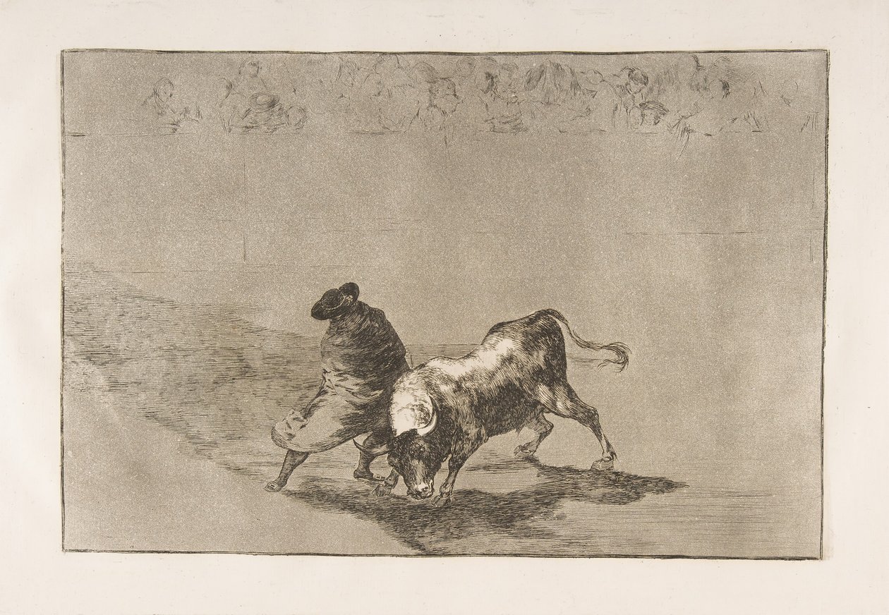 Tafel 14 aus der Tauromaquia: Der sehr geschickte Schüler von Falces, in seinen Umhang gehüllt..., 1816 von Francisco de Goya
