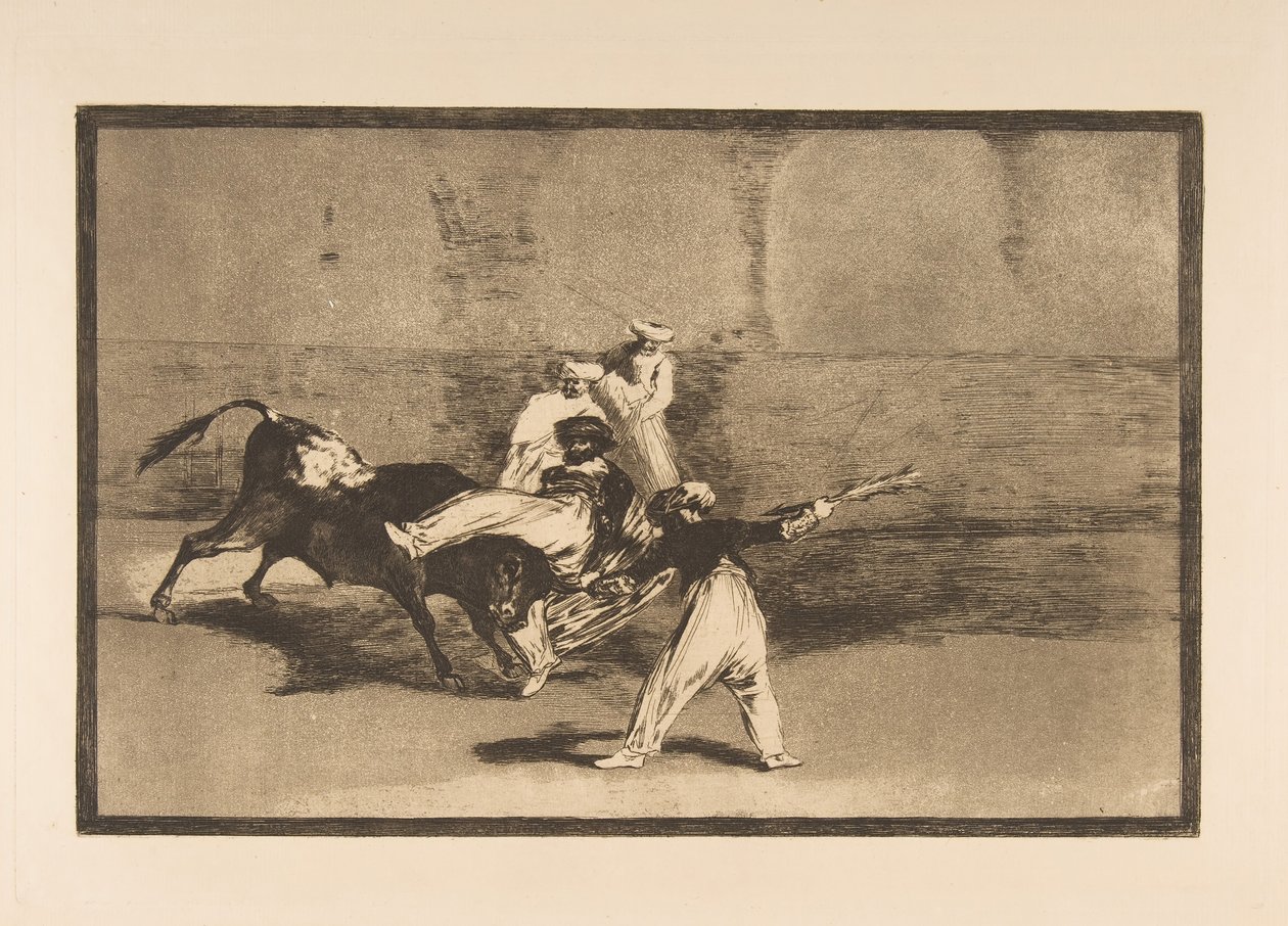 Platte 8 aus der Tauromaquia: Ein Maure wird im Ring vom Stier gefangen, ca. 1816 von Francisco de Goya