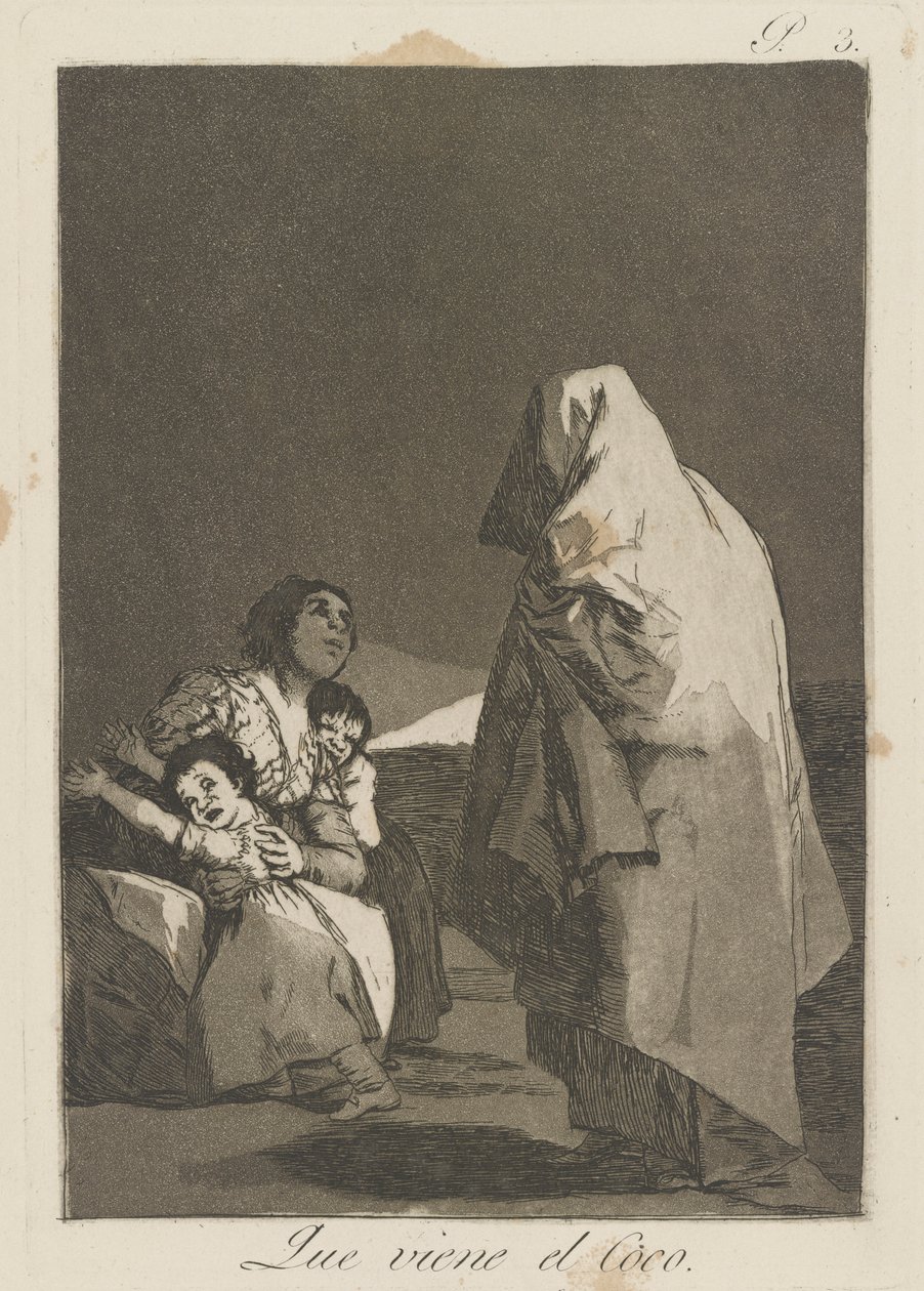 Que viene el loco. (Hier kommt der Bogey-Mann), pl. 3 aus der Serie Los caprichos von Francisco de Goya