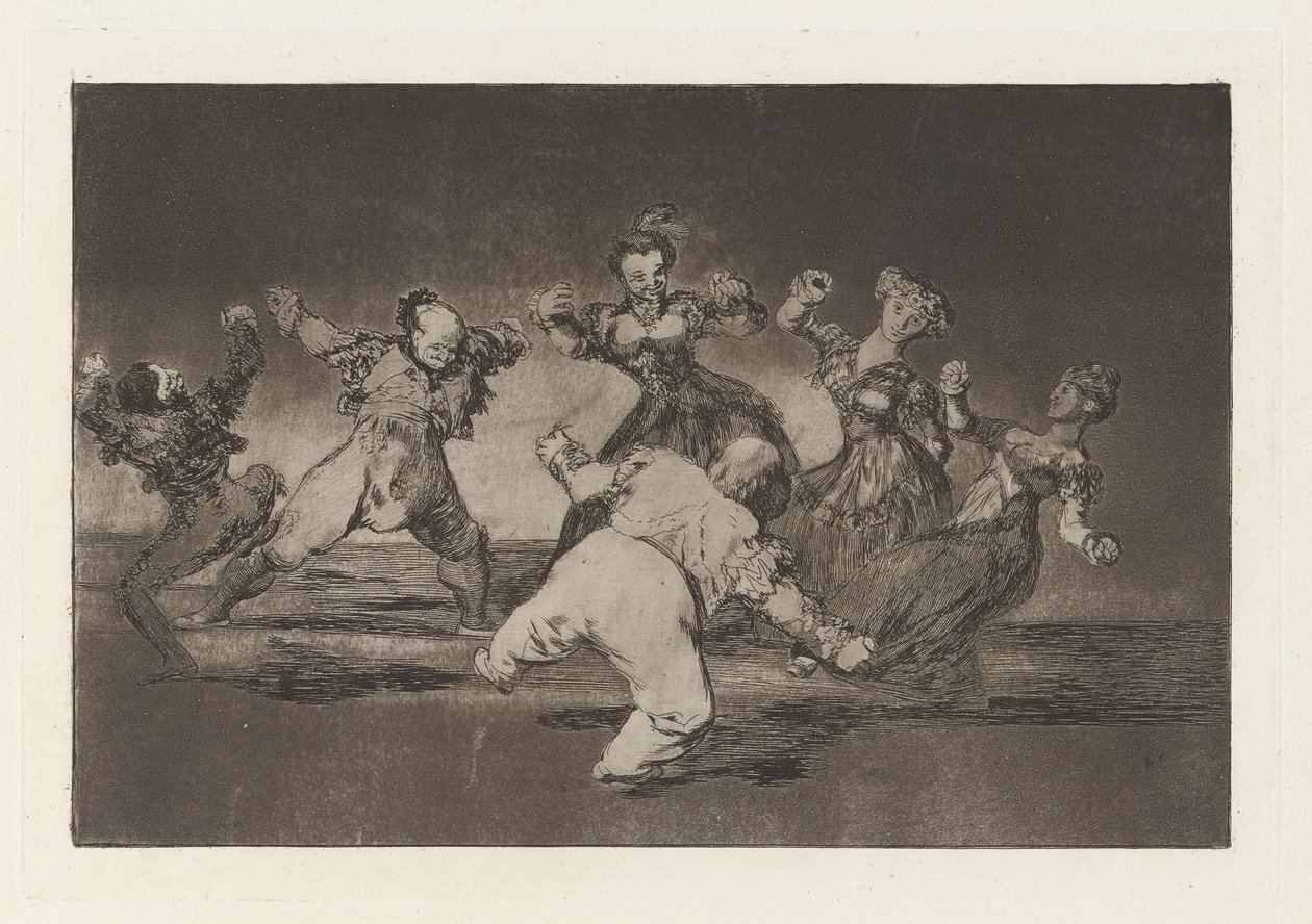 Wenn Marion tanzen will, muss sie die Konsequenzen tragen, aus der Serie Los disparates (Los proverbios) von Francisco de Goya