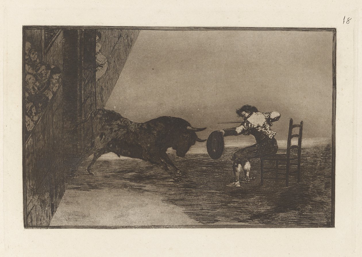 Temeridad de Martincho en la plaza de Zaragoza (Der Mut von Martincho in der Arena von Saragossa), Tafel 18 aus La tauromaquia von Francisco de Goya