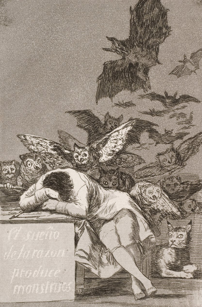Der Schlaf der Vernunft gebiert Ungeheuer (Nr. 43), aus Los Caprichos von Francisco de Goya