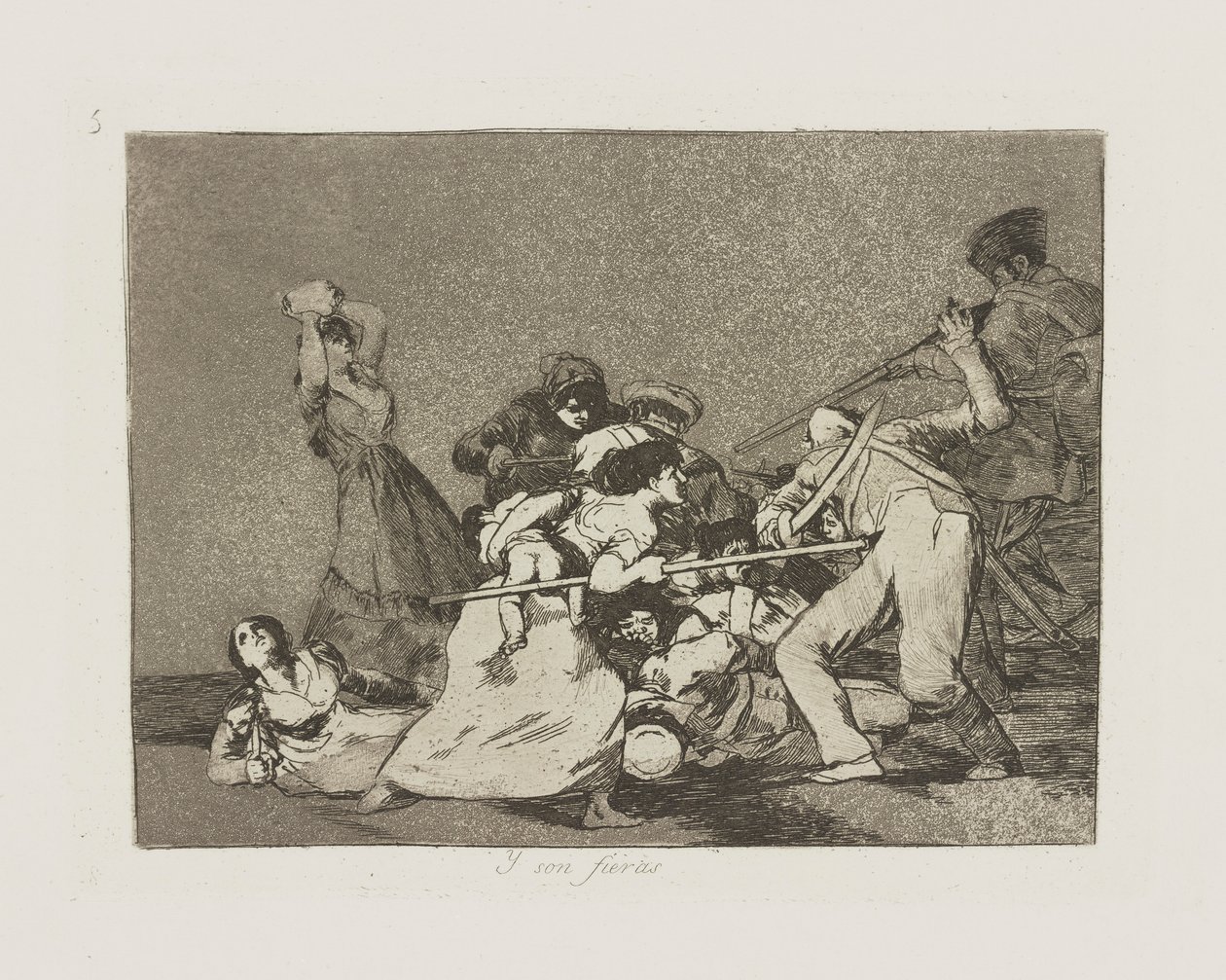 Und sie sind wie wilde Bestien, pl. 5 aus der Serie Die Schrecken des Krieges von Francisco de Goya