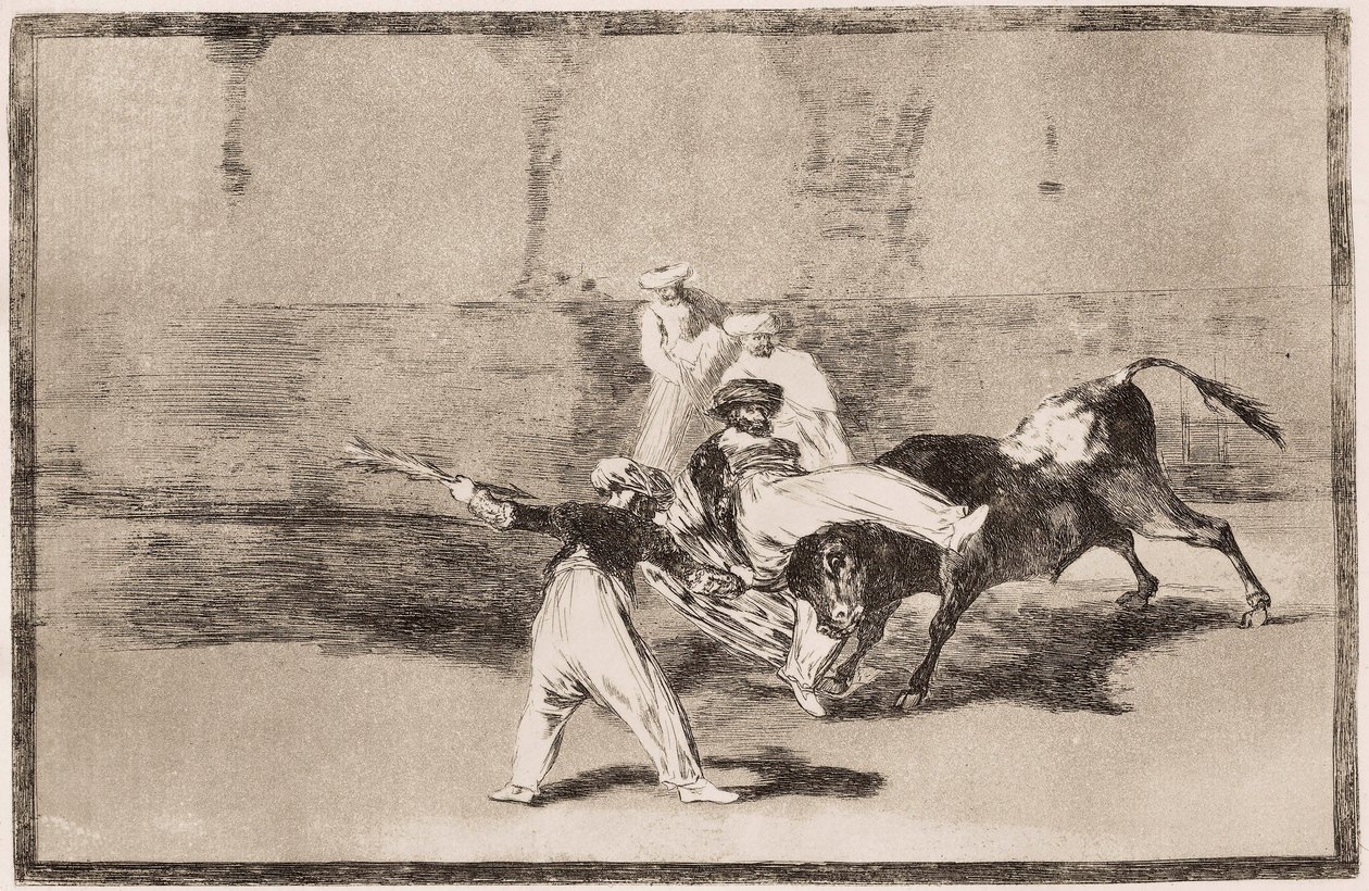 Stierkampf: Ein Maure erhält einen Hornstoß in der Arena von Francisco de Goya
