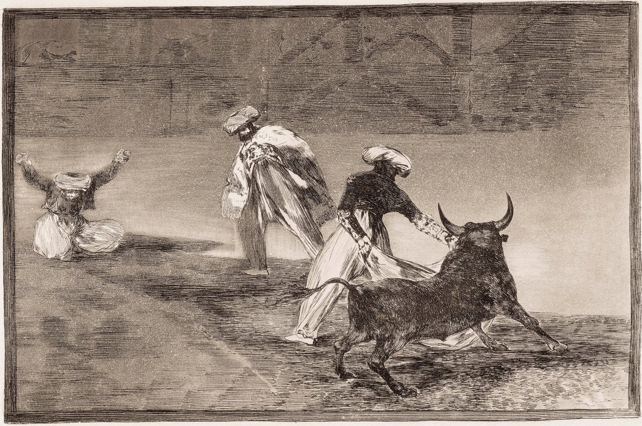 Stierkampf: Die Mauren spielen mit einem anderen Stier im Gehege von Francisco de Goya