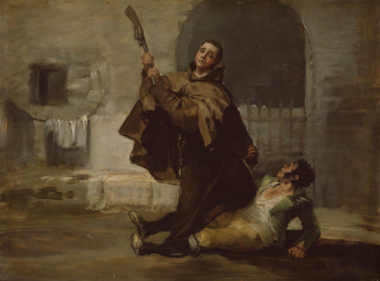 Bruder Pedro schlägt El Maragato mit dem Kolben der Waffe, um 1806 von Francisco Jose de Goya y Lucientes