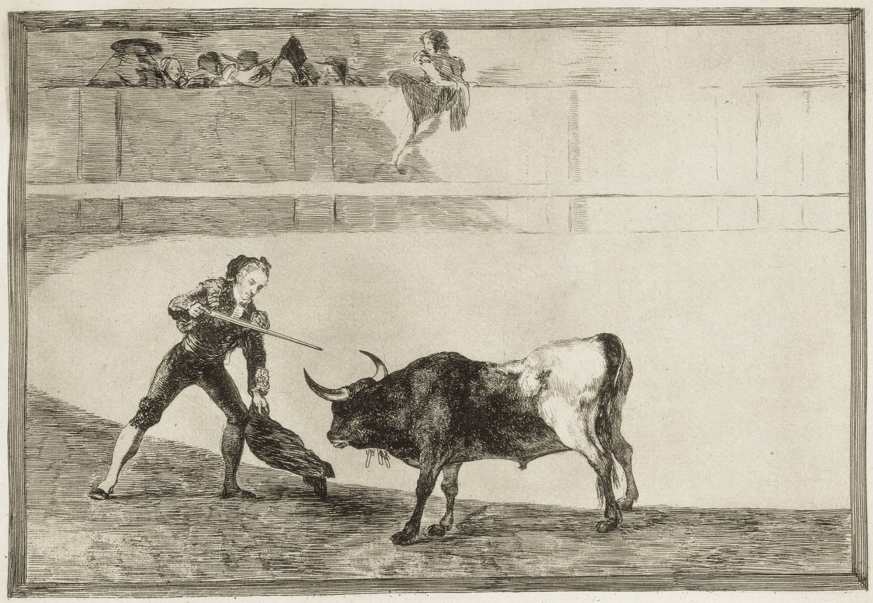 Pedro Romero tötet den angehaltenen Stier. 1816. (25,1 x 35,9 cm). ROMERO, Pedro (1754-1839). Spanischer Stierkämpfer. Platte 30 aus „Die Kunst des Stierkampfs“. Radierung. von Francisco Jose de Goya y Lucientes