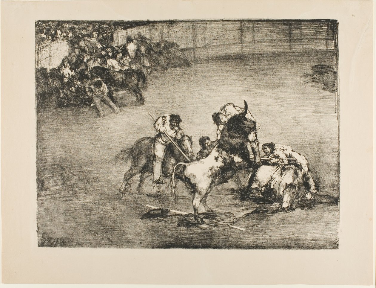 Picador von einem Stier erwischt, aus Die Stiere von Bordeaux von Francisco Jose de Goya y Lucientes