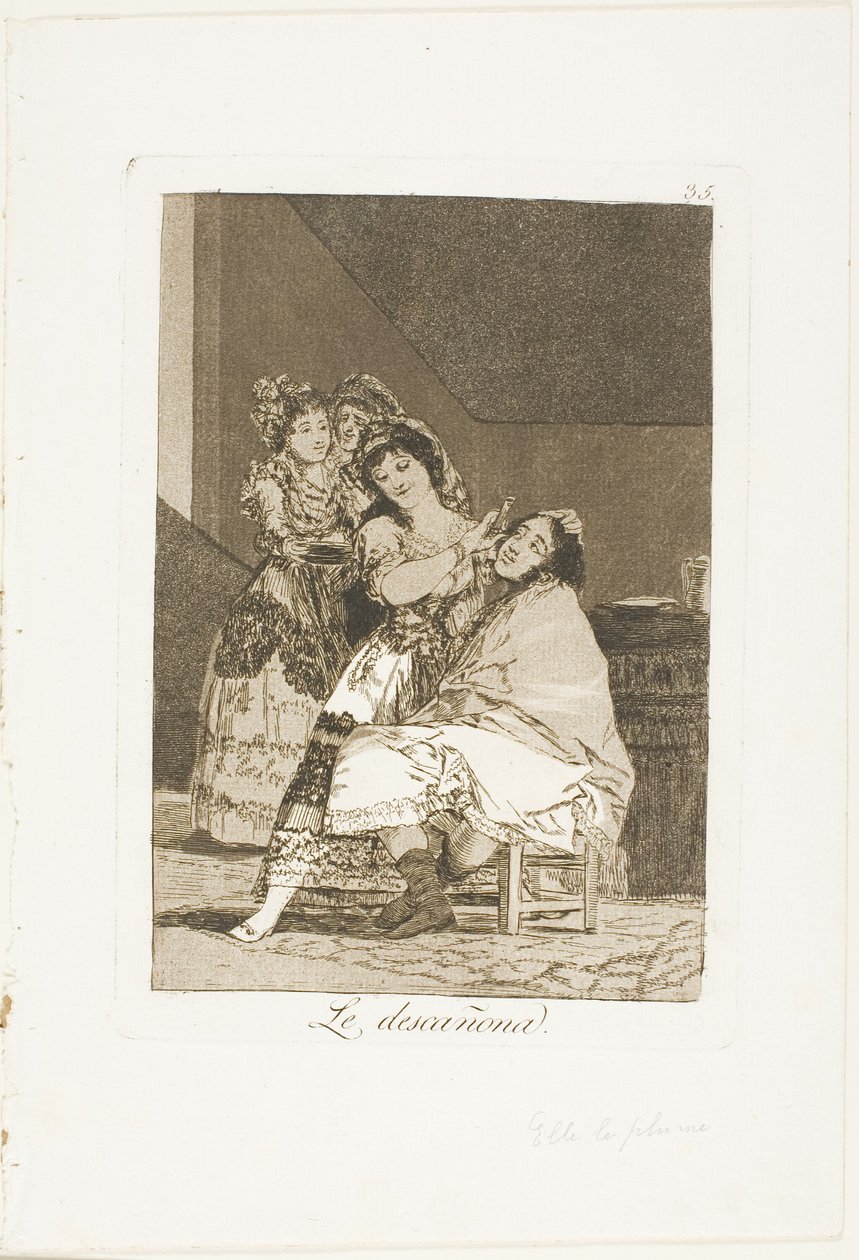 Sie schert ihn, Platte 35 aus Los Caprichos von Francisco Jose de Goya y Lucientes