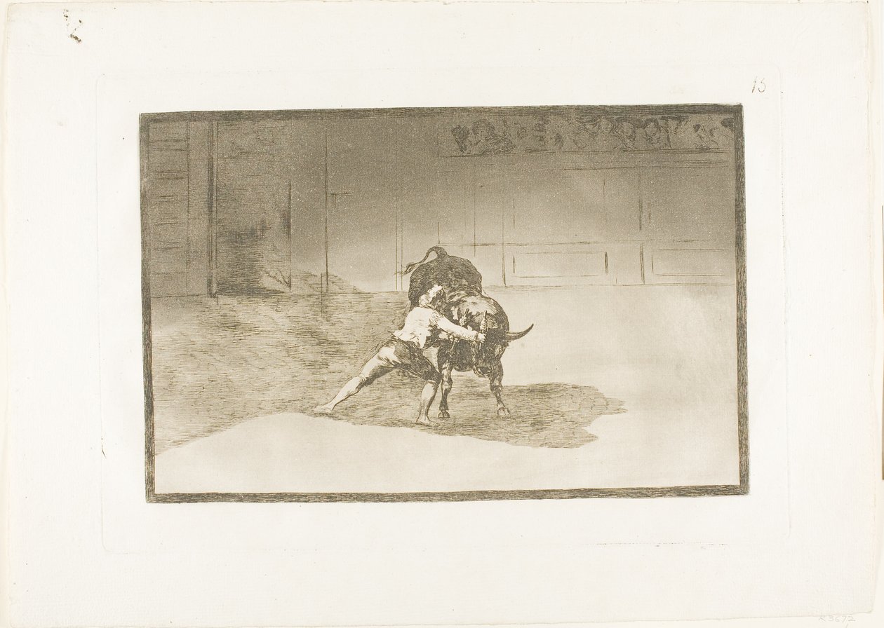 Der berühmte Martincho platziert die Banderillas, spielt den Stier mit der Bewegung seines Körpers, Platte 15 aus Die Kunst des Stierkampfs von Francisco Jose de Goya y Lucientes