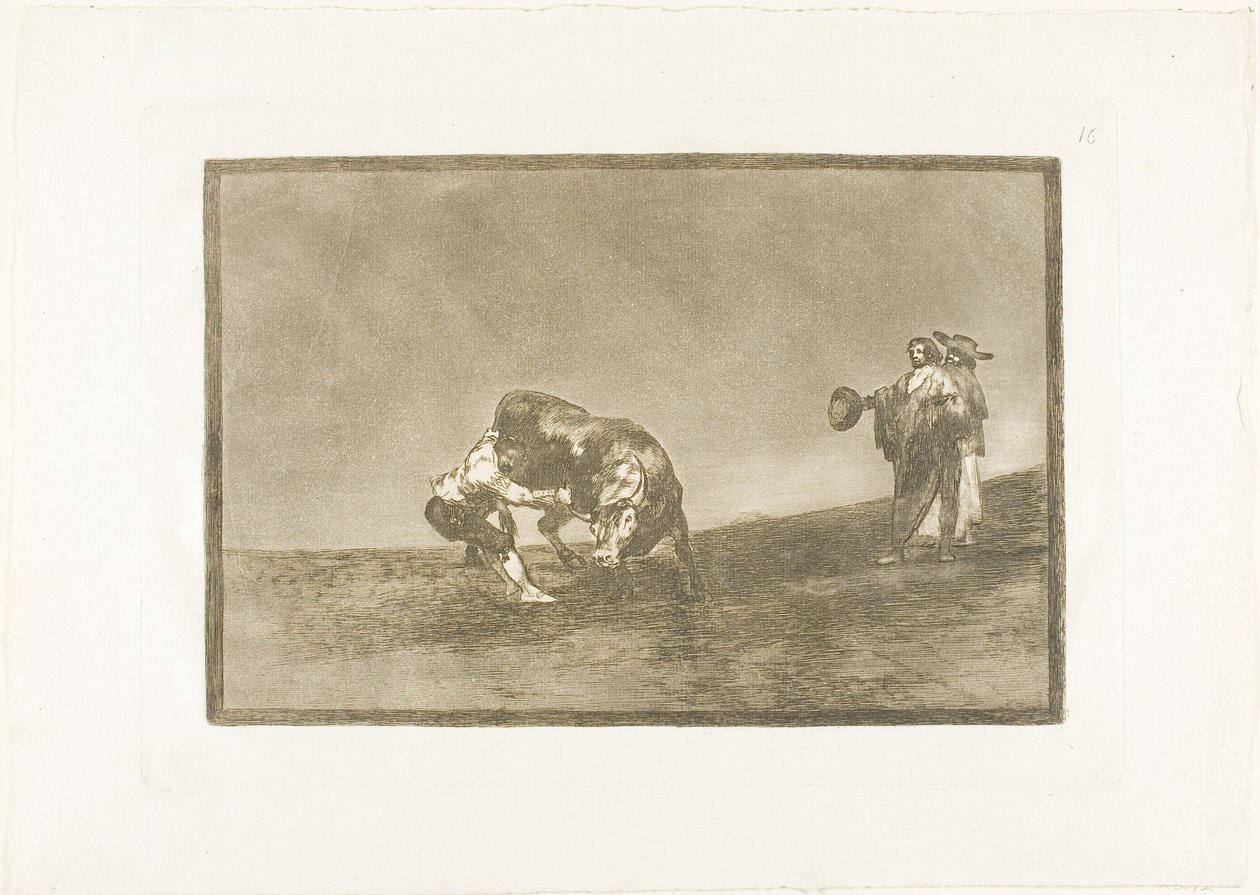 Der gleiche Mann wirft einen Stier in der Arena von Madrid, Platte 16 aus Die Kunst des Stierkampfs von Francisco Jose de Goya y Lucientes