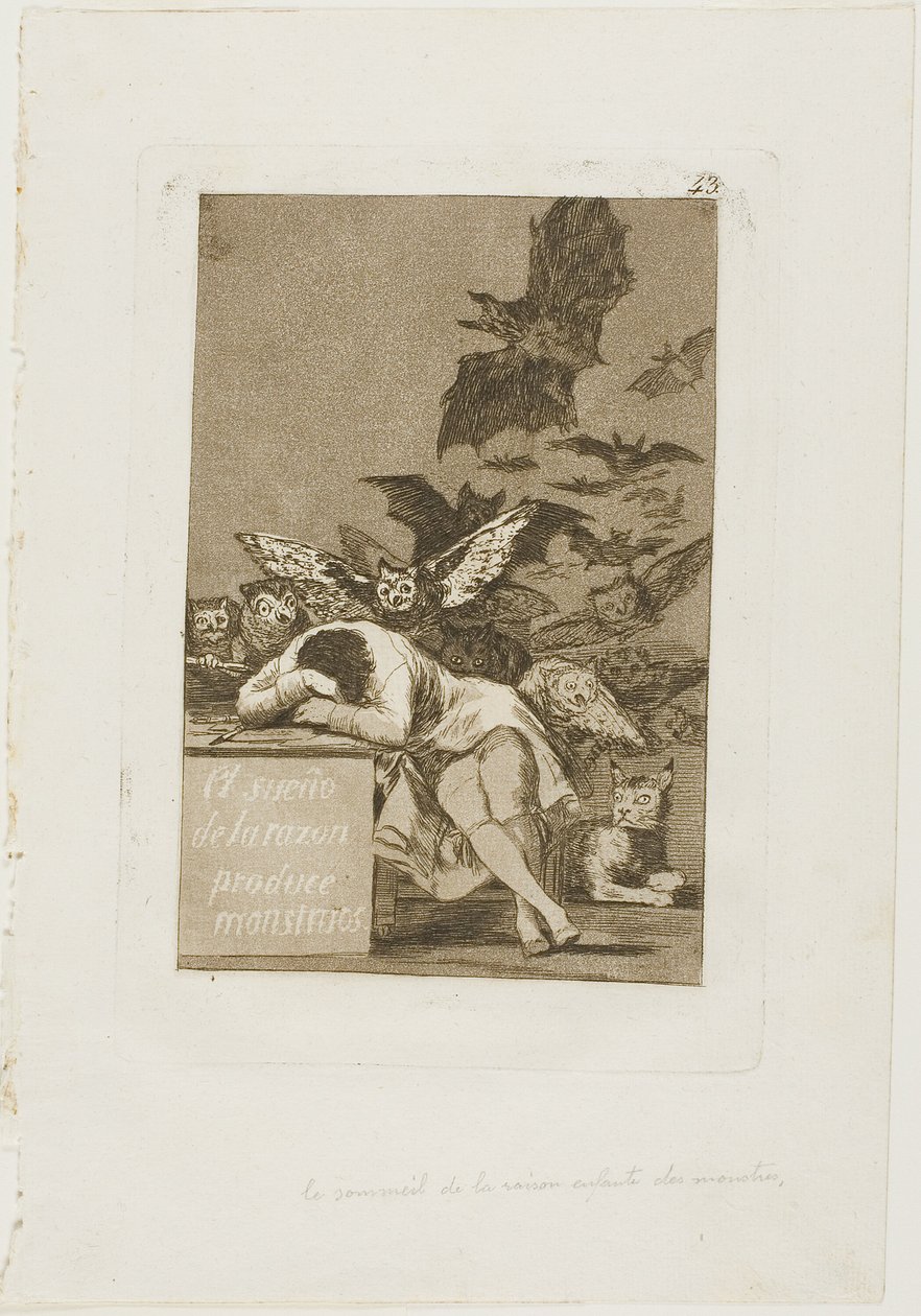 Der Schlaf der Vernunft gebiert Ungeheuer, Platte 43 aus Los Caprichos von Francisco Jose de Goya y Lucientes