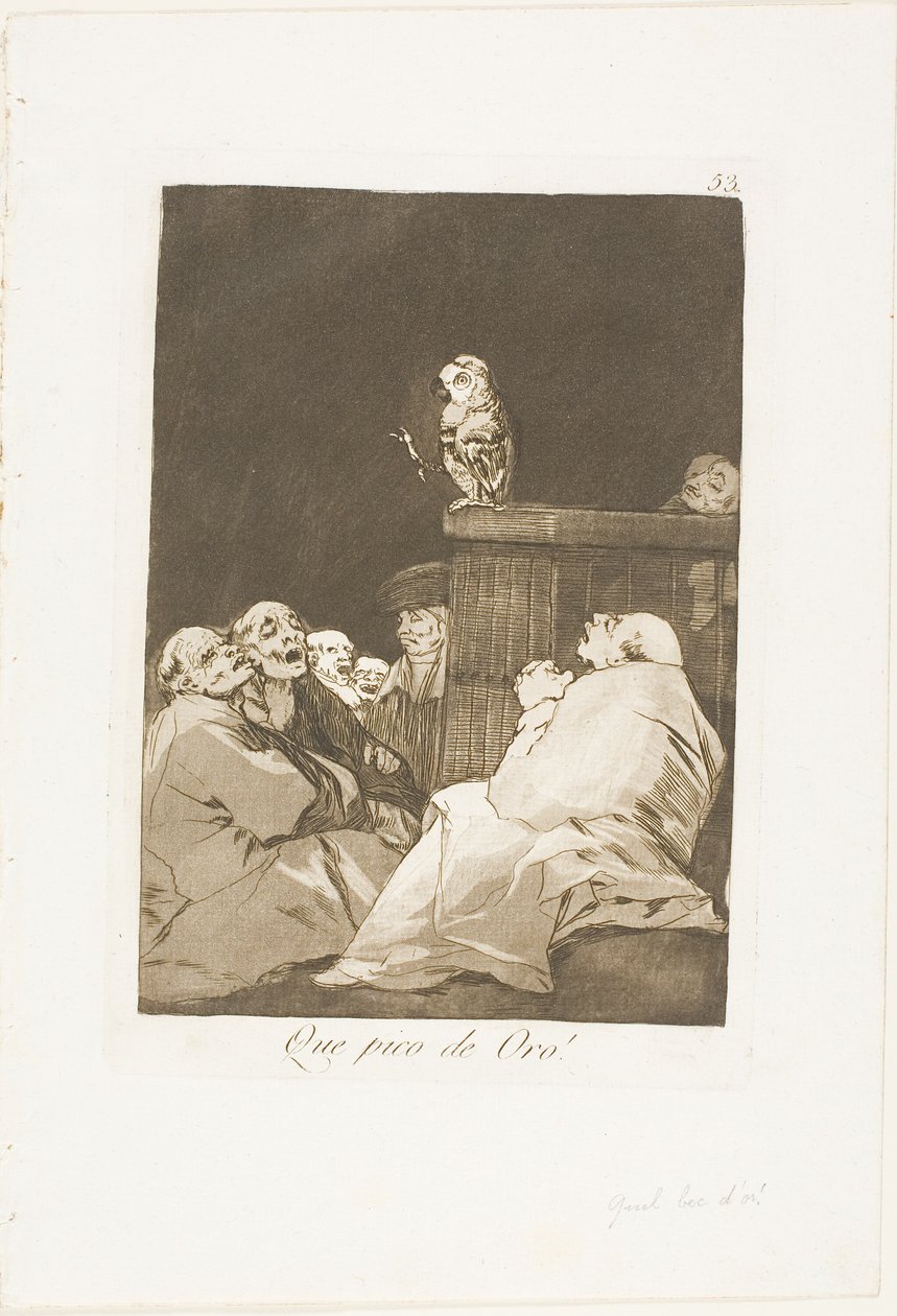 Was für ein goldener Schnabel!, Platte 53 aus Los Caprichos von Francisco Jose de Goya y Lucientes