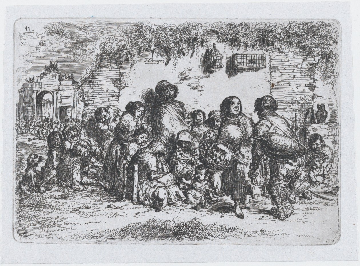 Tafel 11: Eine Gruppe von Menschen im Freien, aus der Serie der Bräuche und Vergnügungen der Spanier, 1850 von Francisco Lameyer Berenguer