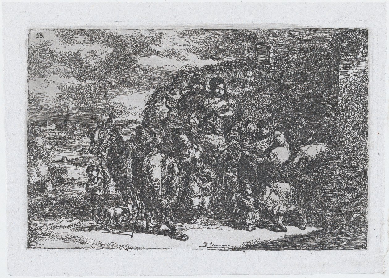 Gruppe von Menschen im Freien, möglicherweise Musiker, aus der Serie von cust..., 1850 von Francisco Lameyer Berenguer