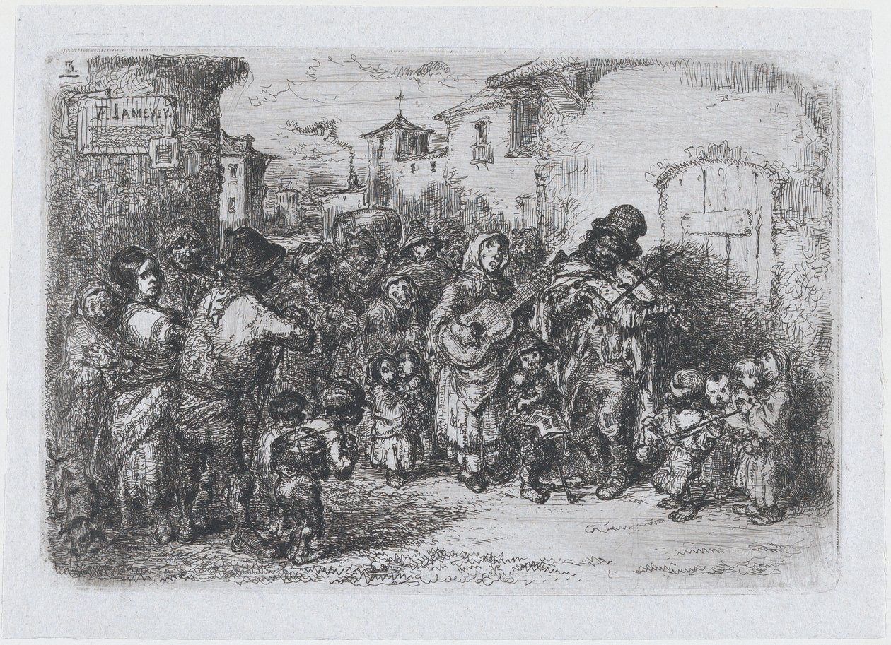 Platte 3: eine Gruppe Straßenmusiker, aus der Serie von Bräuchen und Vergnügungen der Spanier von Francisco Lameyer Berenguer