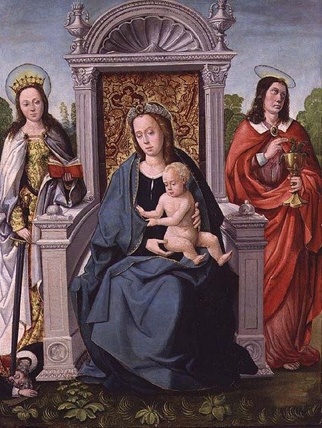 Madonna mit Kind, St. Katharina und St. Johannes der Evangelist, ca. 1530-40 von Francisco de (attr. to) Comontes
