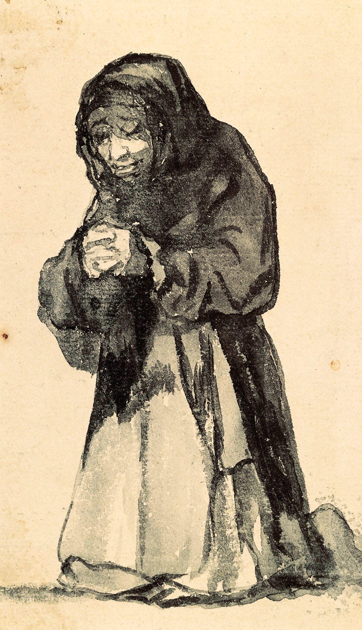 Eine alte Frau kniet im Gebet, frühes 19. Jahrhundert (Zeichnung) von Francisco de Goya