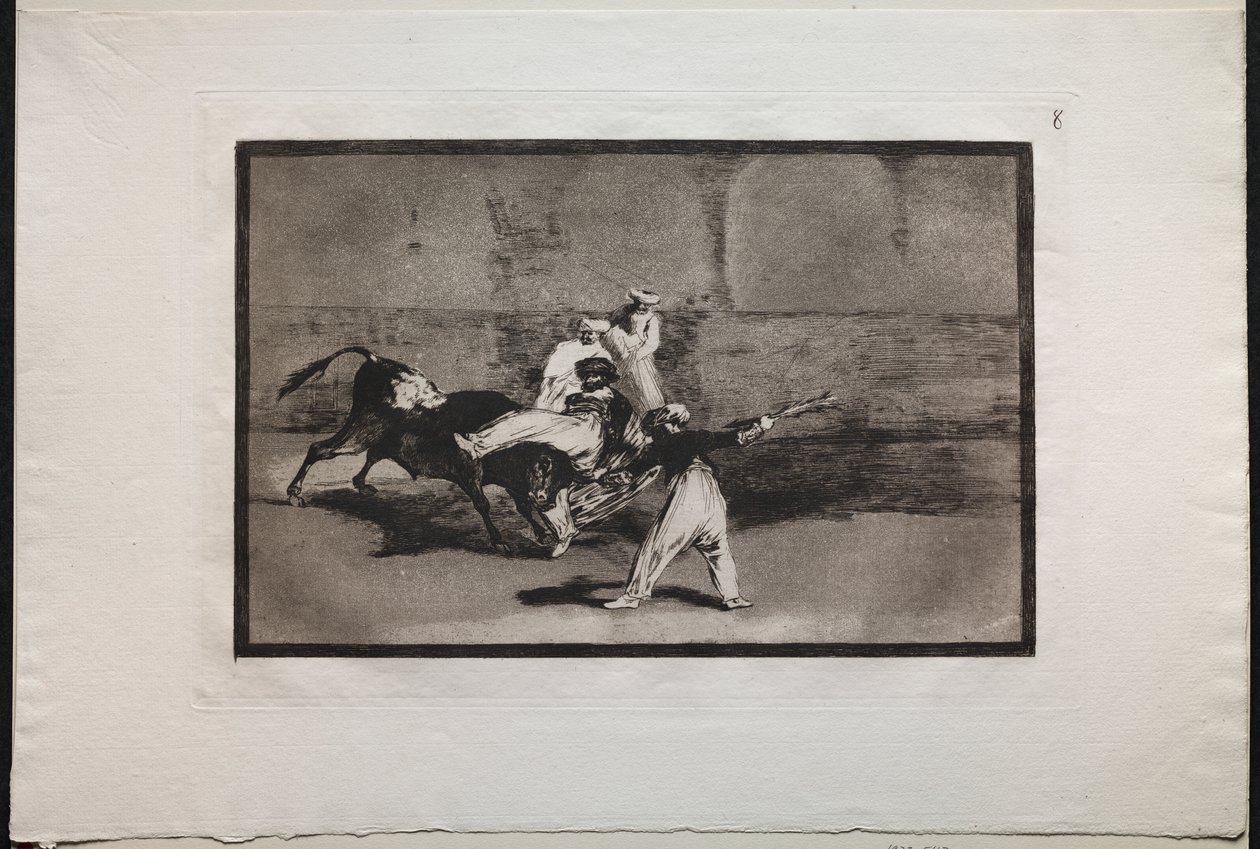 Stierkämpfe: Ein Maure wird im Ring von einem Stier erwischt von Francisco de Goya