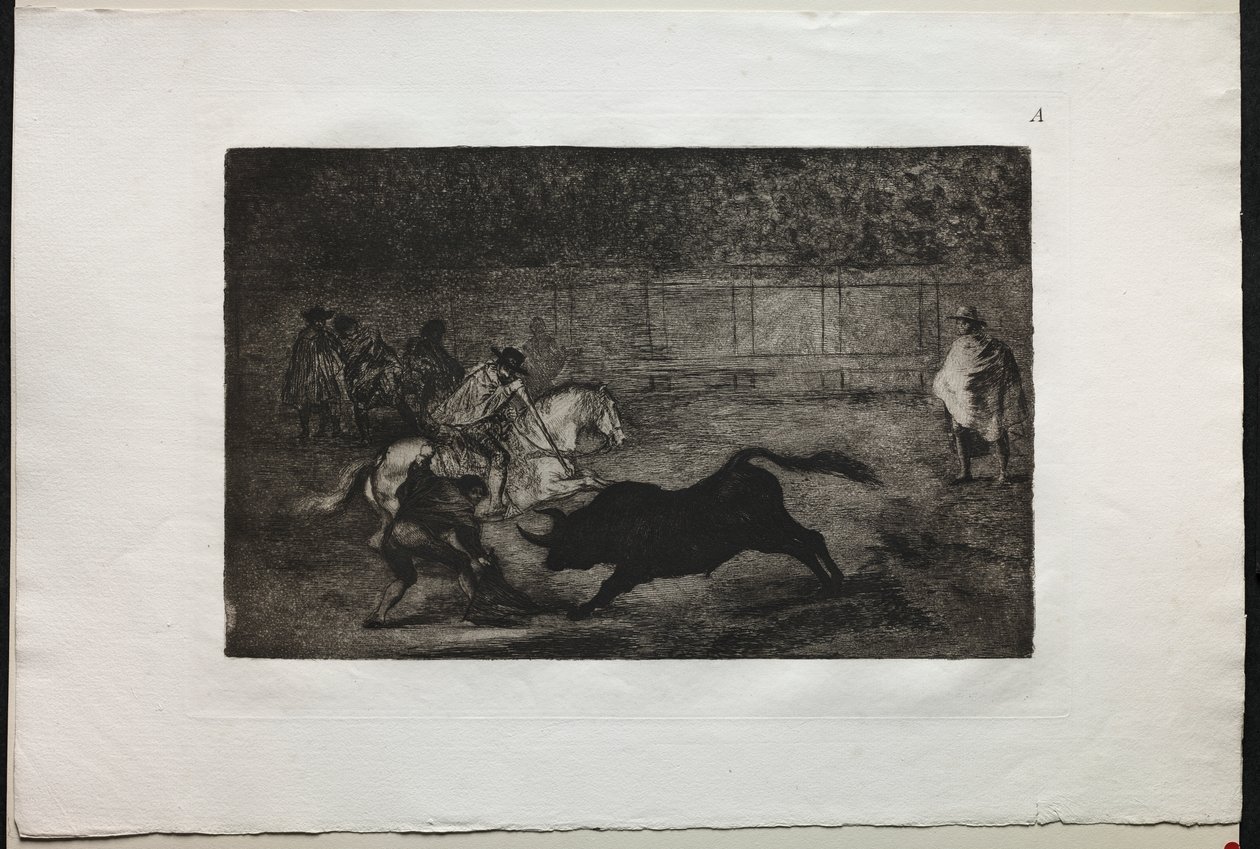 Stierkämpfe: Ein spanischer Ritter bricht kurze Speere mit Hilfe von Assistenten von Francisco de Goya