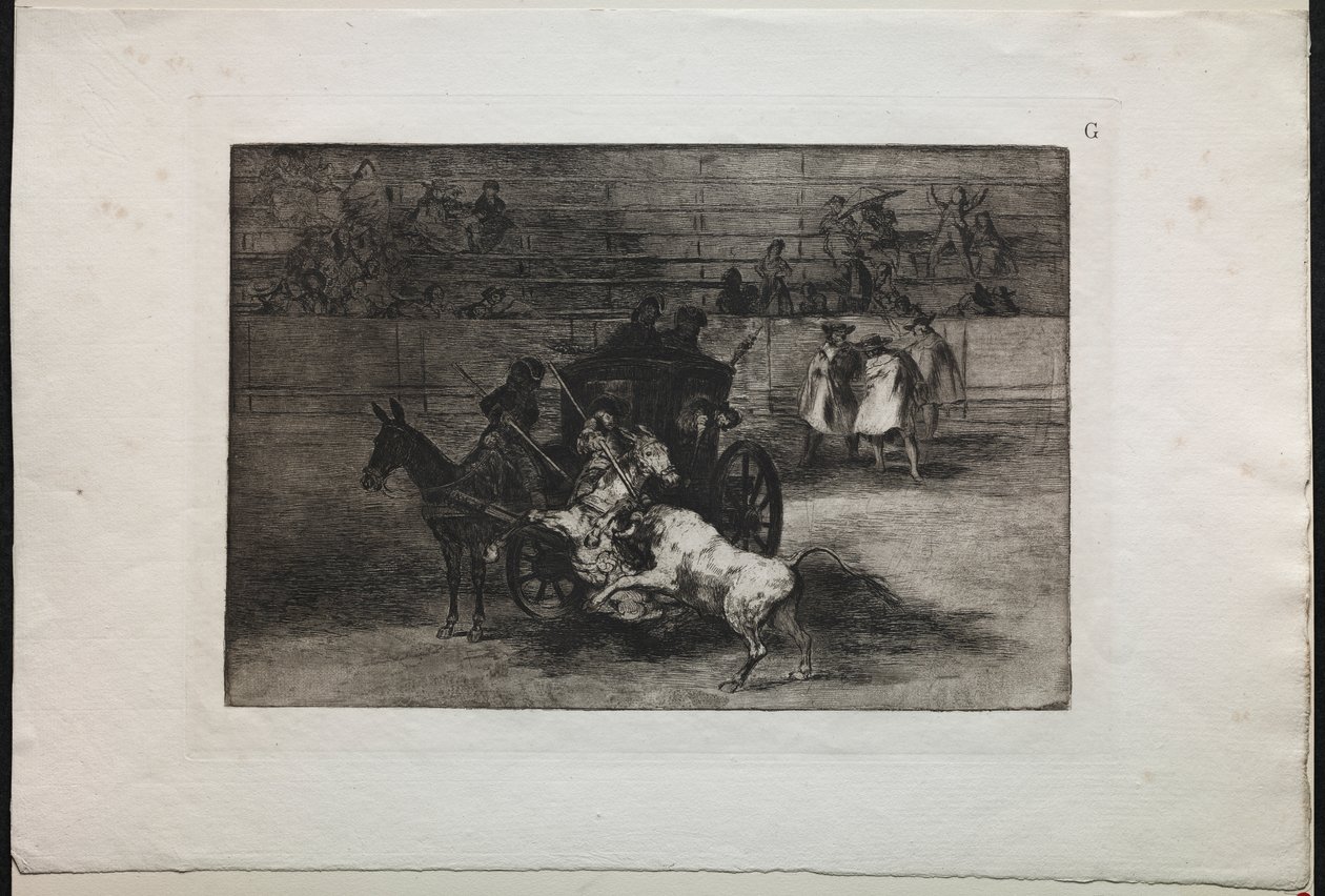 Stierkämpfe: Kampf in einer Kutsche, die von zwei Maultieren gezogen wird von Francisco de Goya