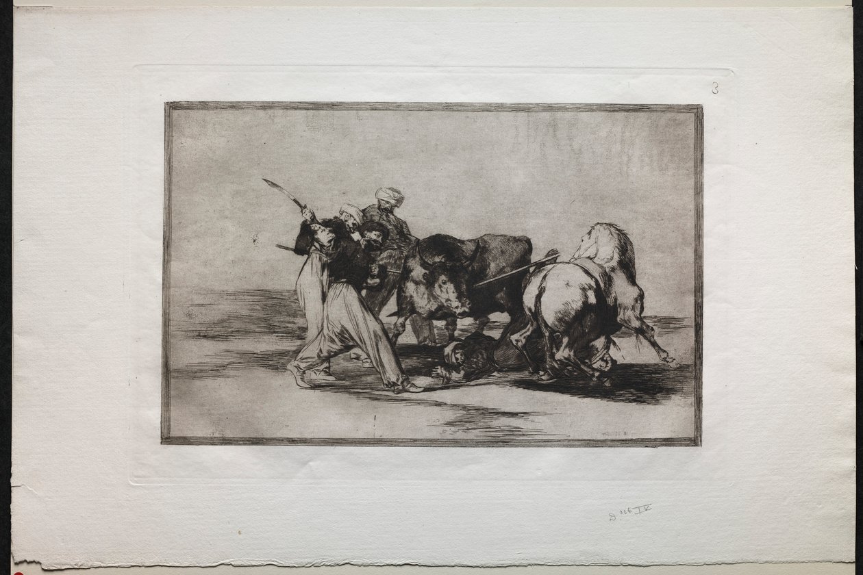 Stierkämpfe: Die Mauren ließen sich in Spanien nieder und gaben die Aberglauben des Korans auf, 1876 von Francisco de Goya
