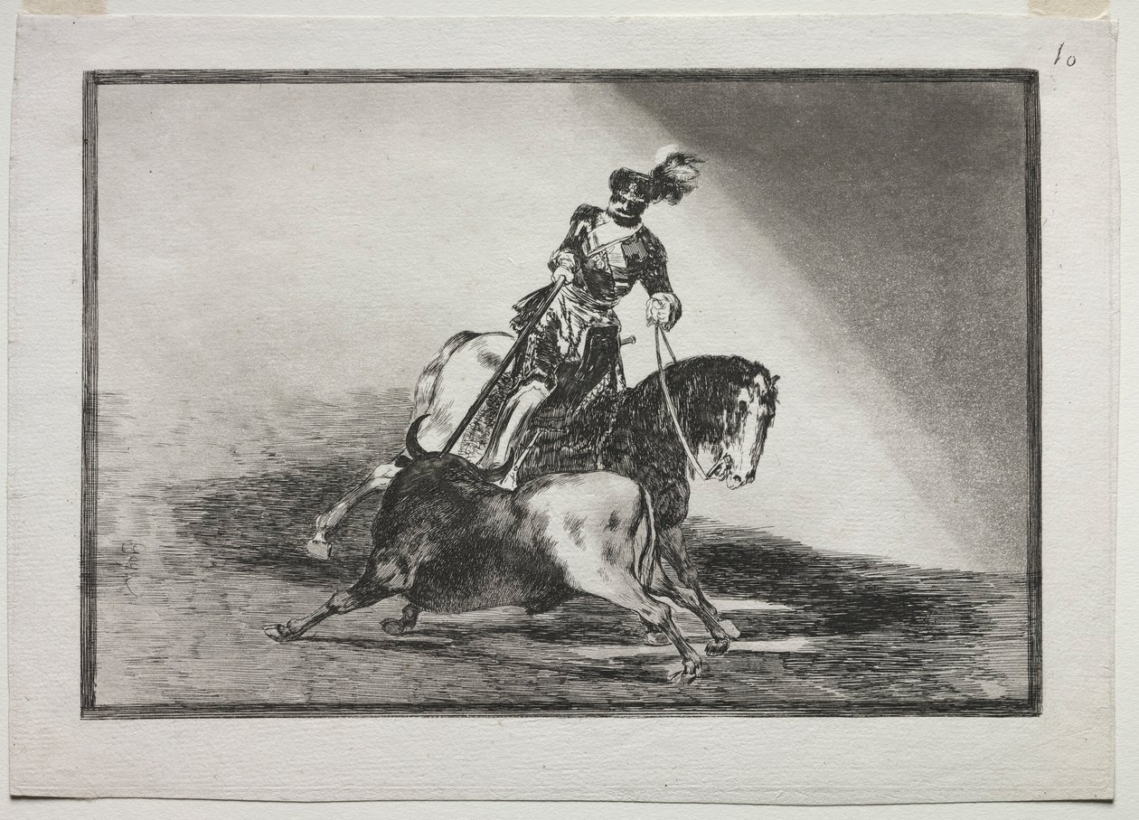 Karl V. spießt einen Stier in der Arena von Valladolid auf, 1815-1816 von Francisco de Goya