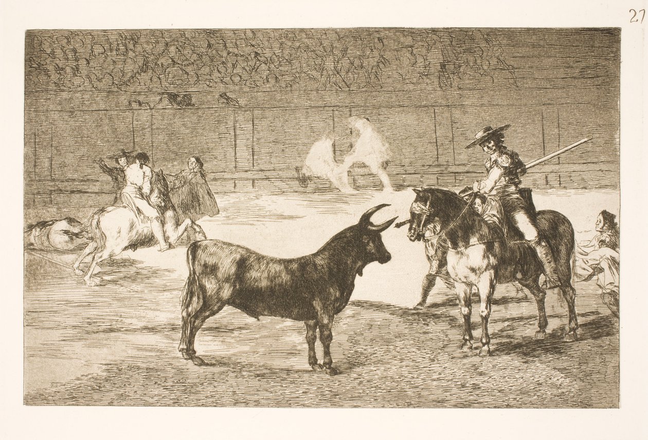 Der gefeierte Picador, Fernando del Toro, provoziert den wütenden Stier mit seiner Lanze von Francisco de Goya