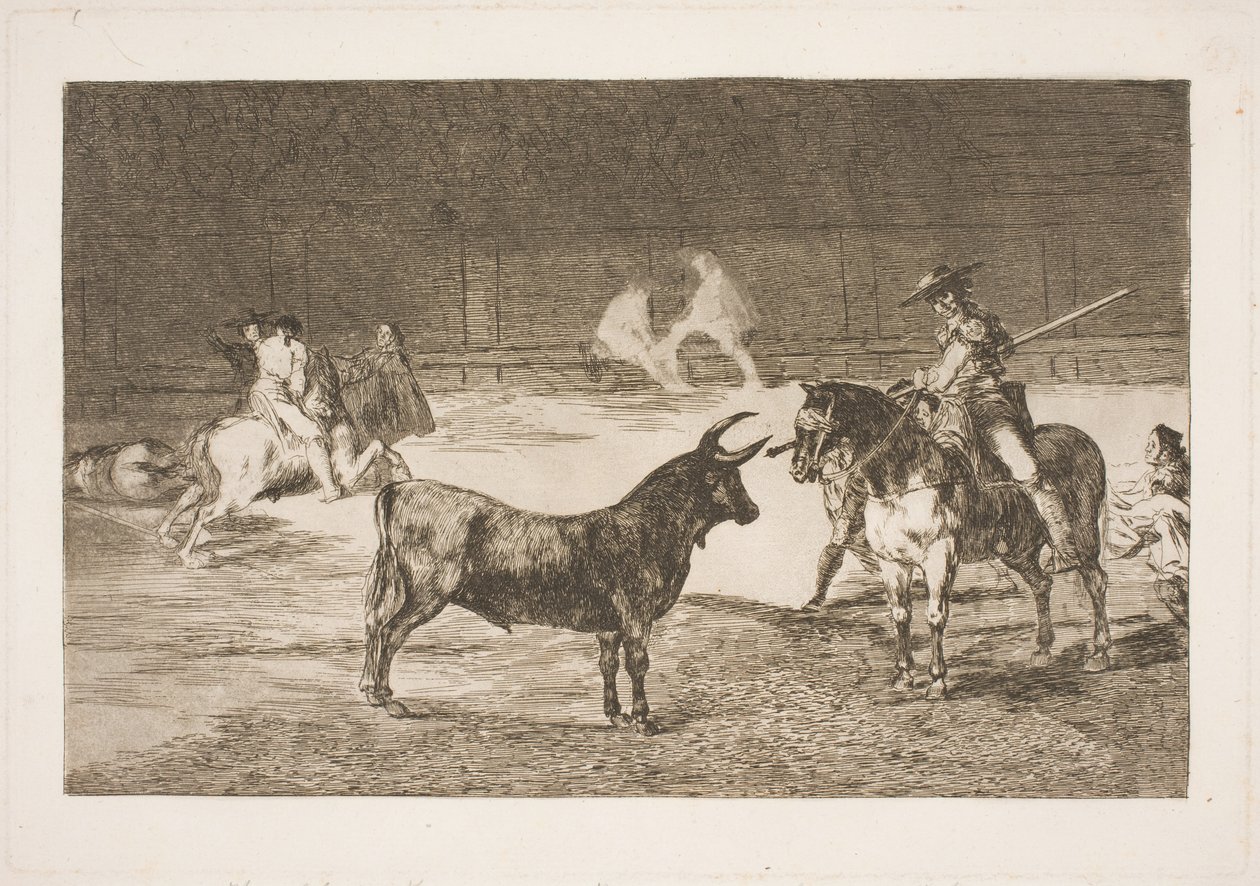 Der gefeierte Picador, Fernando del Toro, provoziert den wütenden Stier mit seiner Lanze von Francisco de Goya