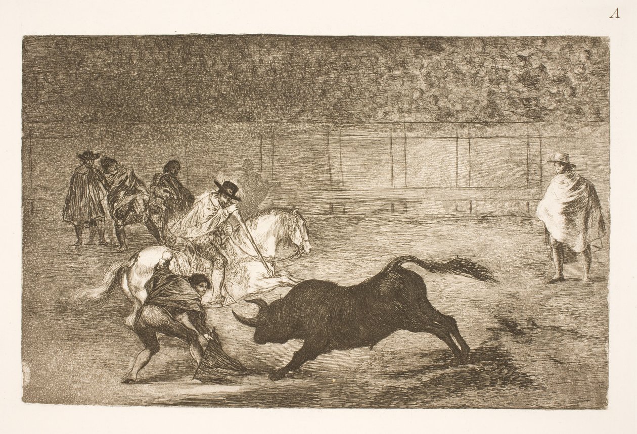 Ein spanischer Reiter bricht kurze Speere mit Hilfe seiner Sekundanten von Francisco de Goya