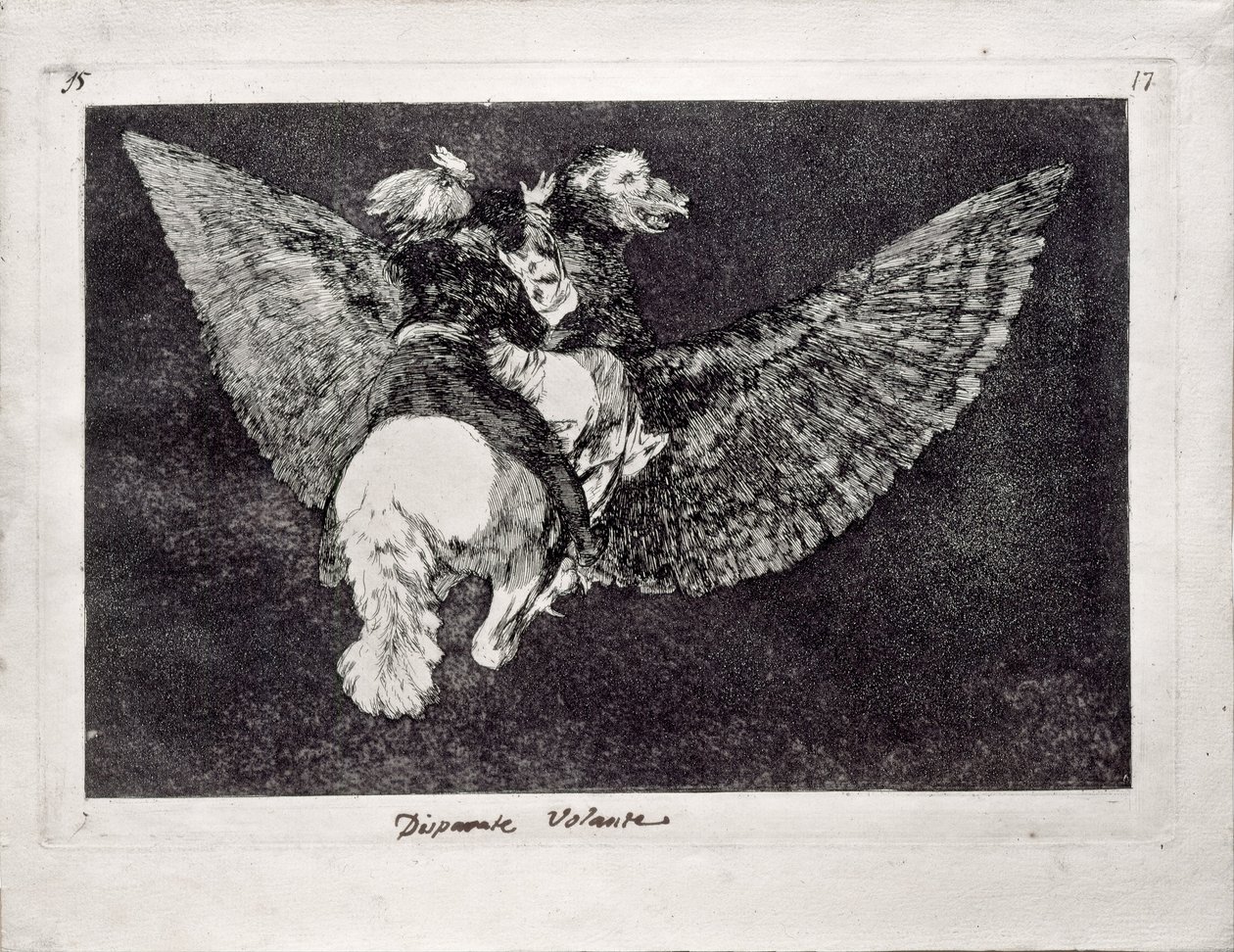 Fliegende Torheit aus der Serie Los Disparates Follies, 1815-1819 von Francisco de Goya