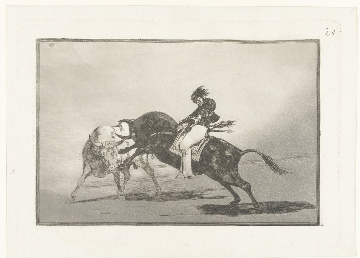 Mariano Ceballos reitet auf einem Stier von Francisco de Goya