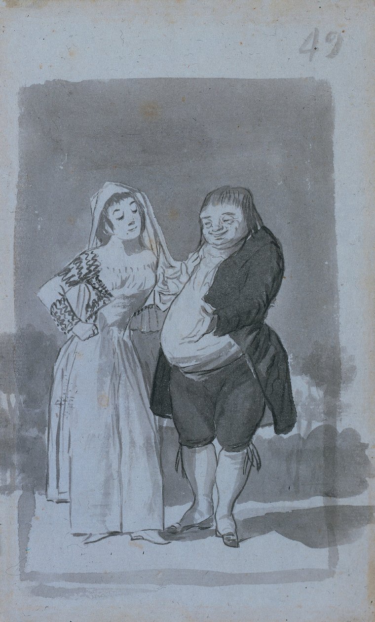 Prostituierte, die einen dicken, hässlichen Mann anspricht, recto, 1796-97 von Francisco de Goya