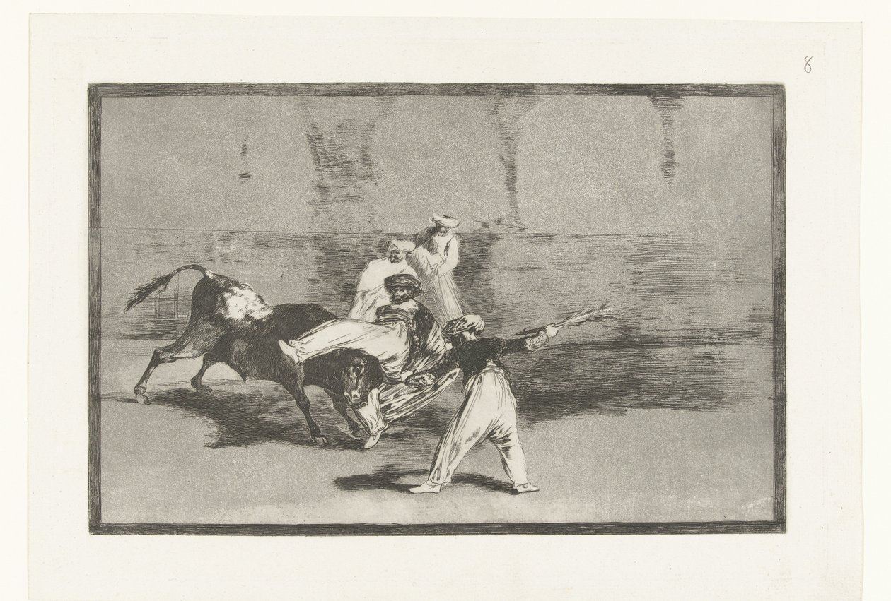 Stier wird von Stierkämpfern ergriffen von Francisco de Goya