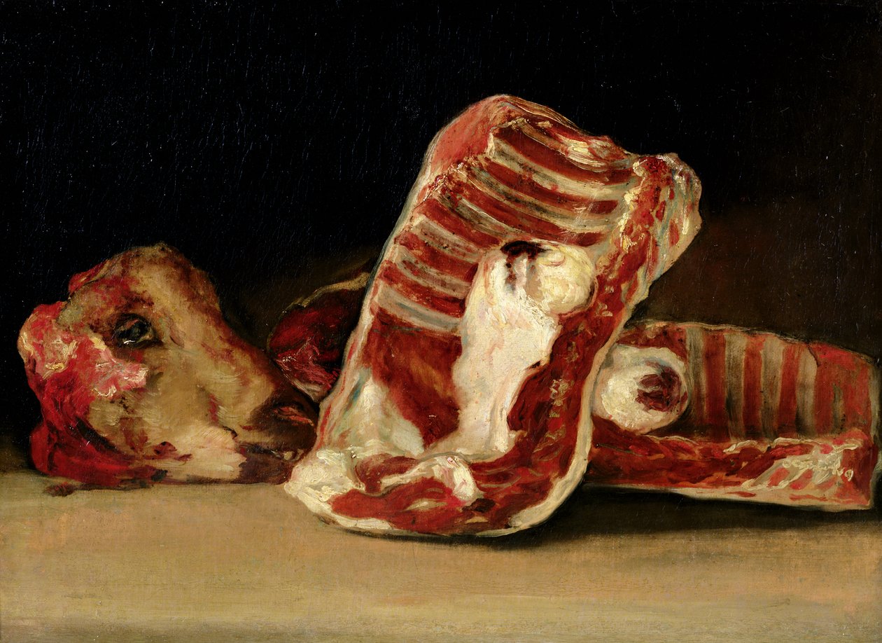 Stillleben mit Schafsrippen und Kopf - Die Metzger-Theke von Francisco de Goya