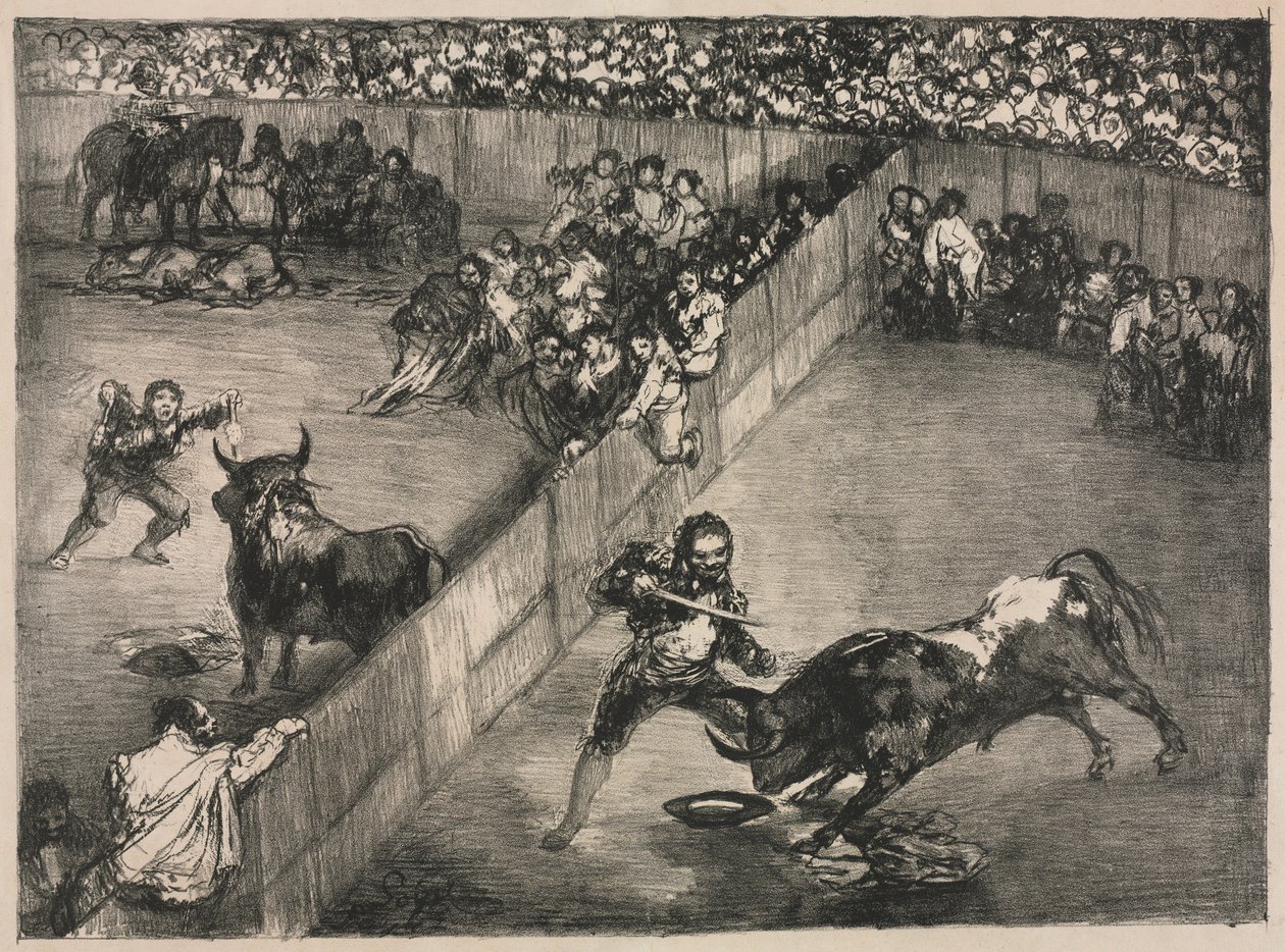Die Stiere von Bordeaux: Stierkampf in einem geteilten Ring, 1825 von Francisco de Goya