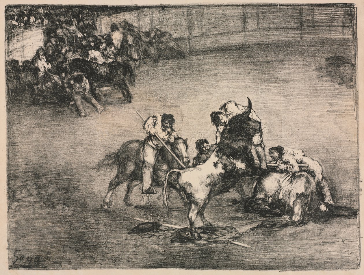 Die Stiere von Bordeaux: Picador von einem Stier gefangen von Francisco de Goya