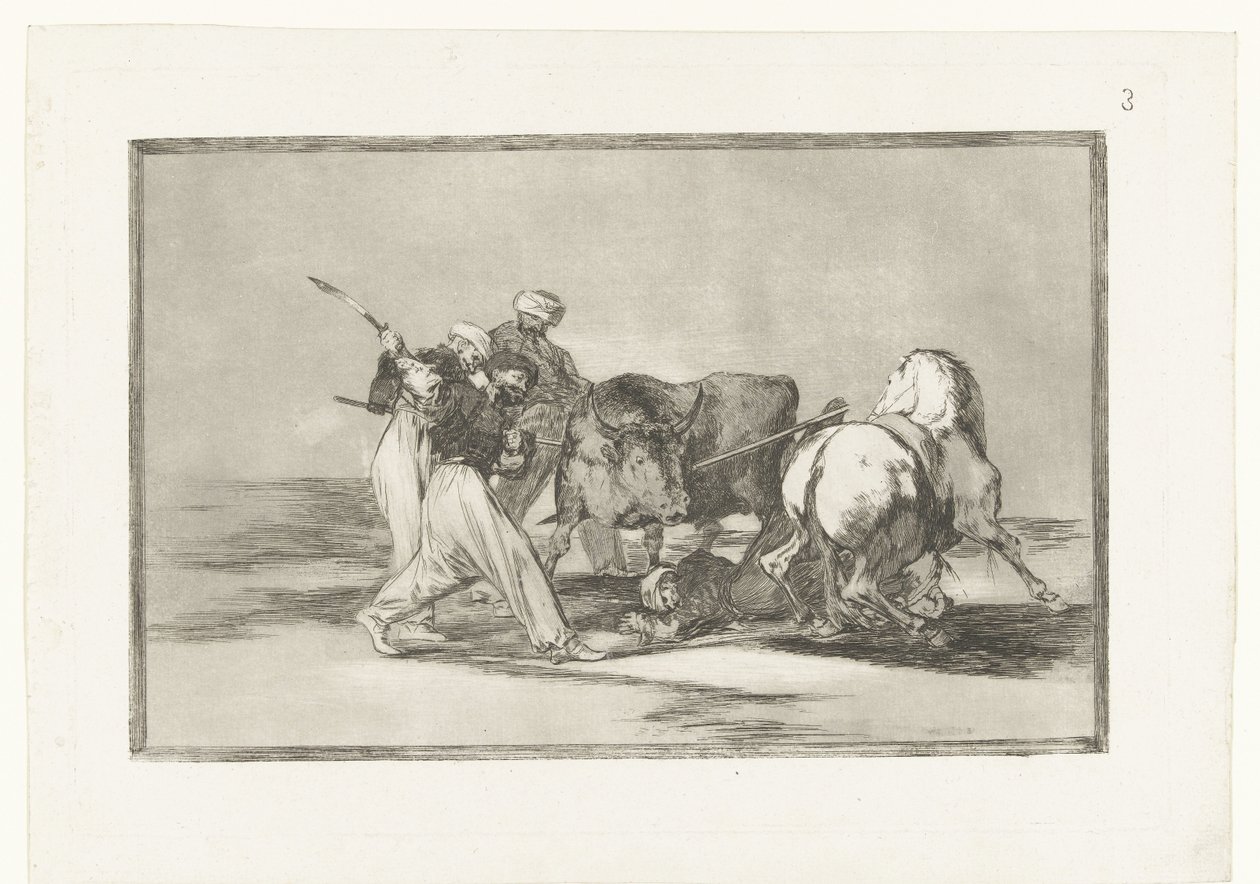 Vier Männer jagen einen Stier von Francisco de Goya