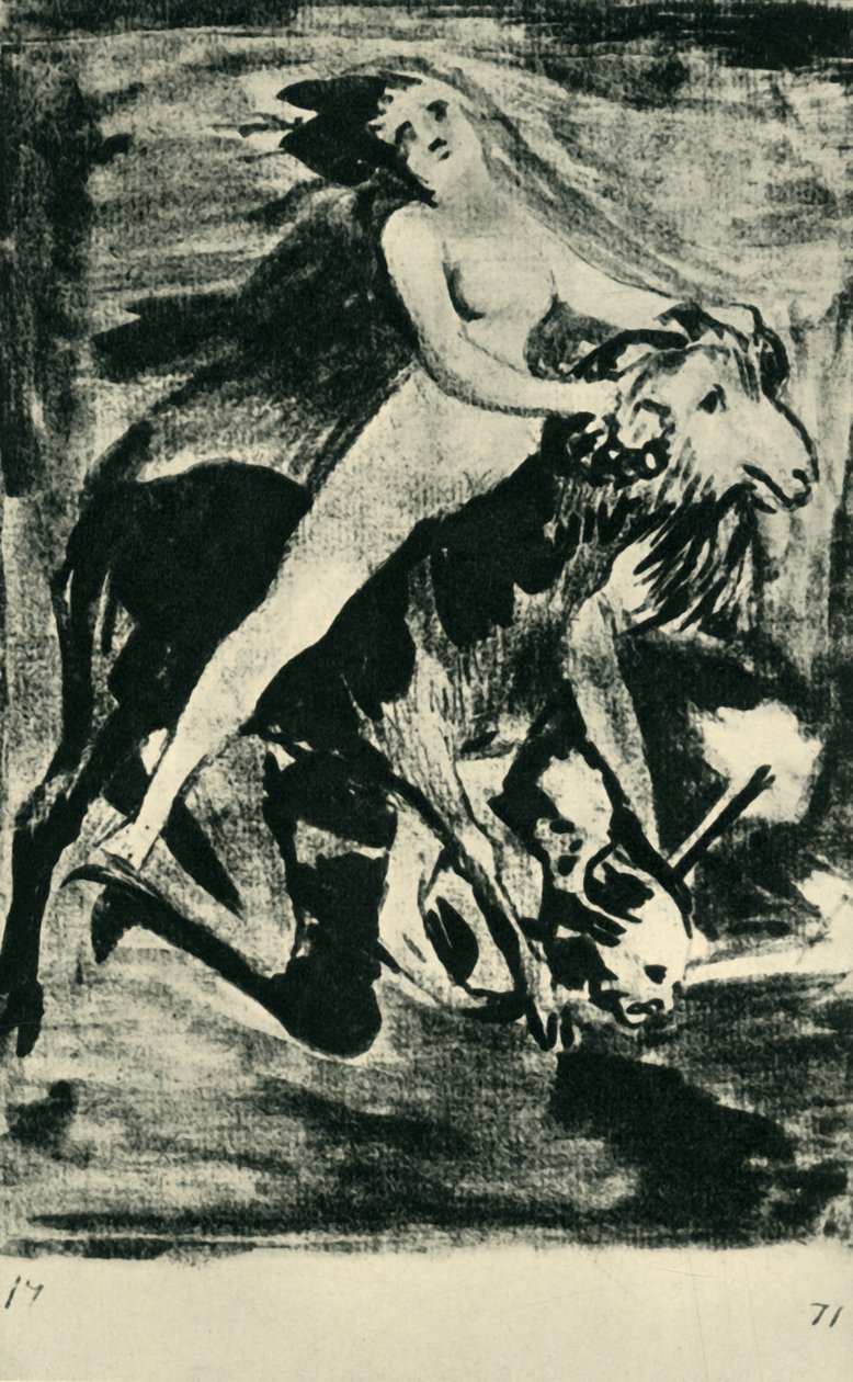 Hexe reitet auf einer Ziege, spätes 18. - frühes 19. Jahrhundert, 1943 von Francisco de Goya