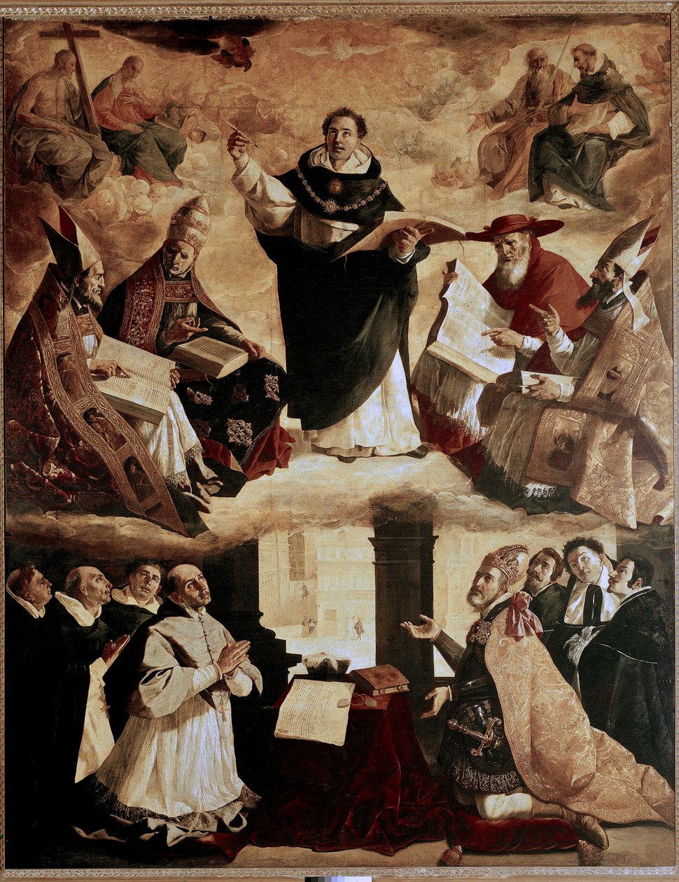 Gemälde für das Mayor de Santo Tomas College in Sevilla: Apotheose des hl. Thomas von Aquin oder Apotheose des hl. Thomas von Aquin mit den Kirchenlehrern von Francisco de Zurbaran