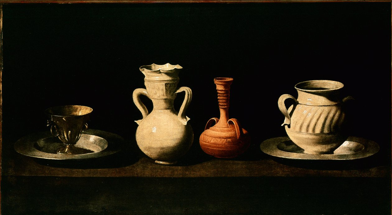 Stillleben mit Krügen und Töpfen. Gemälde von Francisco de Zurbaran von Francisco de Zurbaran