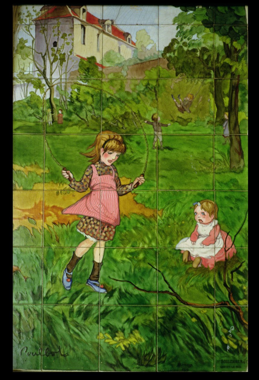 Fliesen mit spielenden Kindern im Garten von Francisque Poulbot