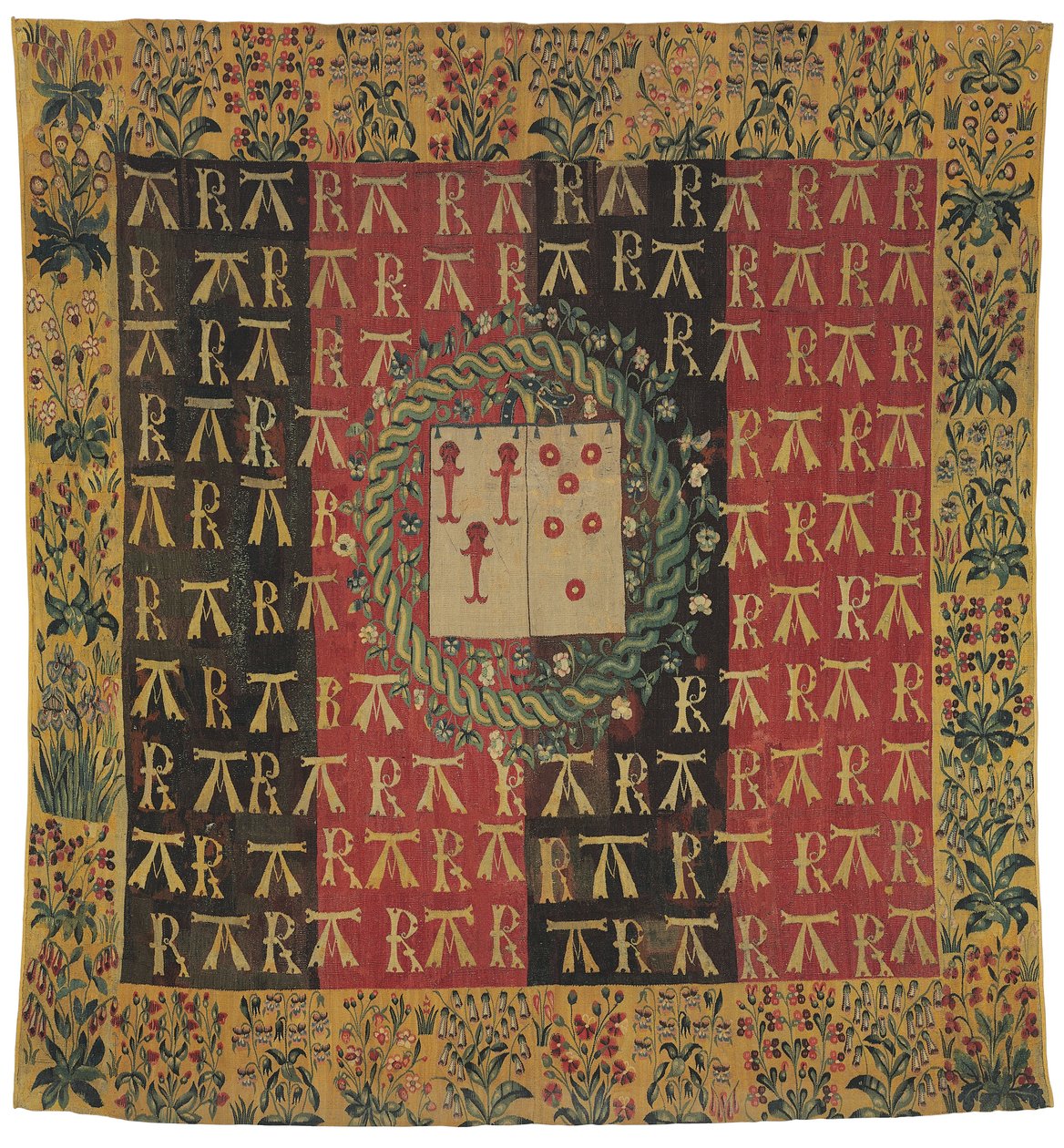 Armorial Mille-Fleurs Tapisserie, die die Wappen von Robert Chabot und Antoinette d
