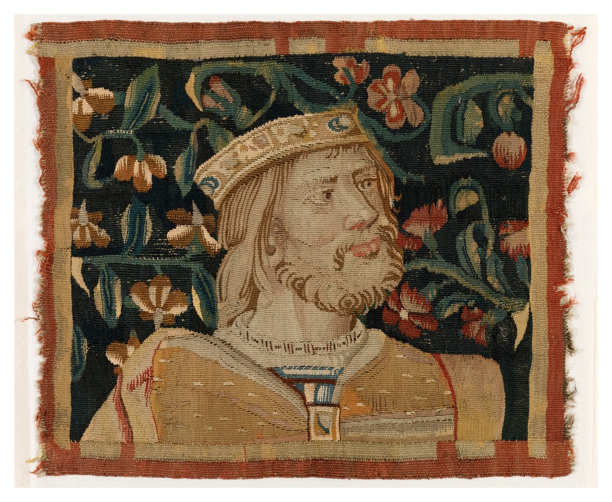 Wandteppichfragment mit dem Kopf eines Königs, Ende des 15. Jahrhunderts (Wolle & Seide) von Franco Flemish School