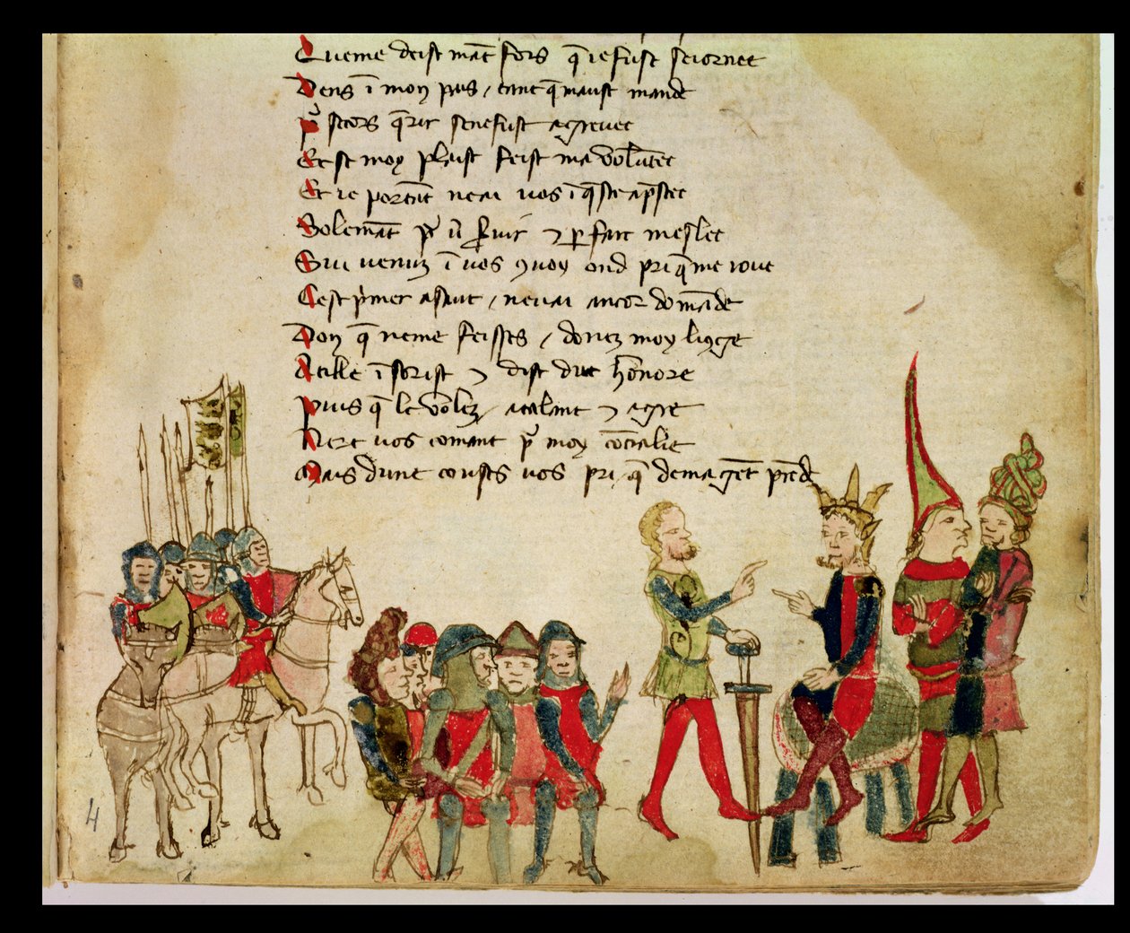 Ms Est 27 W 8.17 f.4r Attila der Hunne (ca. 406-453) im Gespräch mit einem seiner Krieger, aus Der Krieg des Attila von Nicola da Casola von Franco Italian School