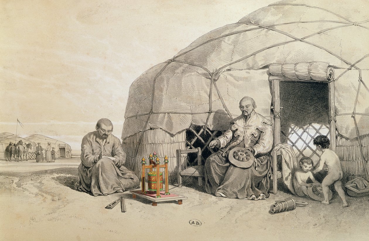 Kalmücken mit einem Gebetsrad, Sibirien, Illustration aus 